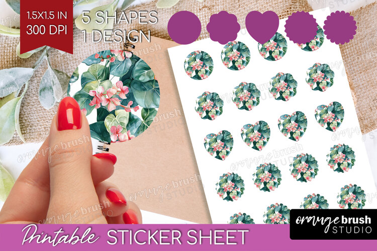 Tropical Flowers Round Sticker - Floral Printable Sticker example image 1