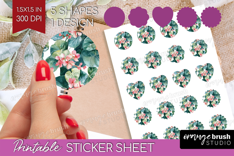Tropical Flowers Round Sticker - Floral Printable Sticker