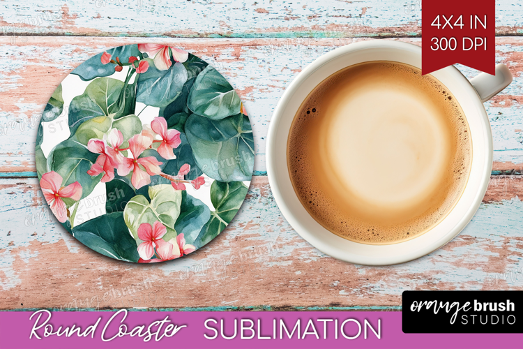 Tropical Flowers Round Coaster - Floral Coaster PNG