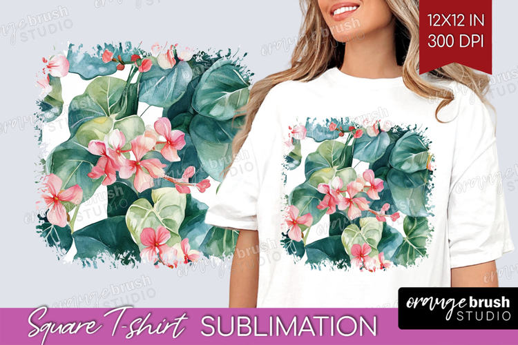 Tropical Flowers Square Tshirt Background - Floral PNG