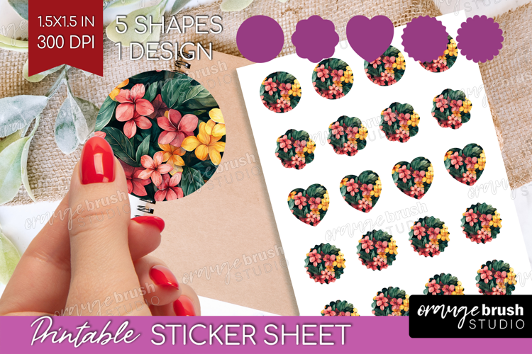 Tropical Flowers Round Sticker - Floral Printable Sticker