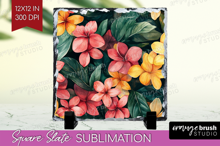 Tropical Flowers Slate PNG - Floral Square Slate Sublimation