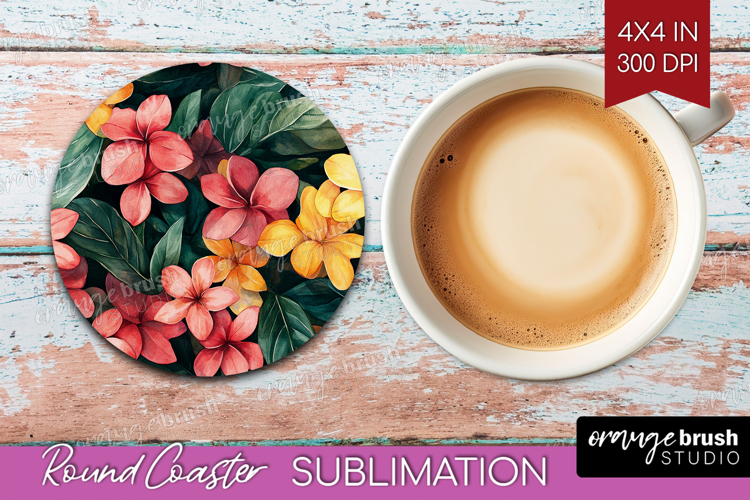 Tropical Flowers Round Coaster - Floral Coaster PNG