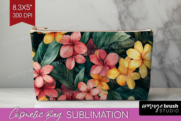Tropical Flowers Cosmetic Bag - Floral Makeup Bag PNG