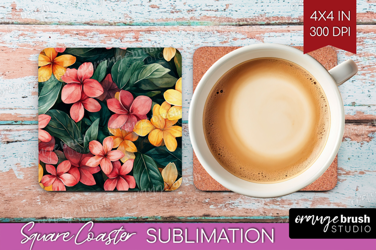 Tropical Flowers Square Coaster - Floral Coaster PNG