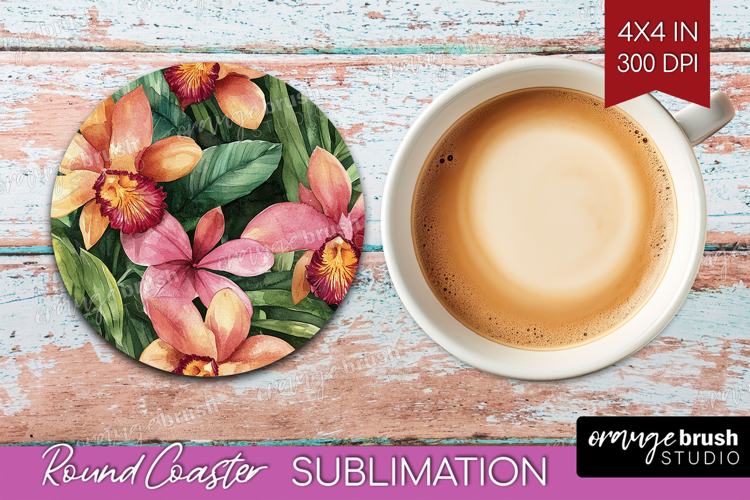Tropical Flowers Round Coaster - Floral Coaster PNG