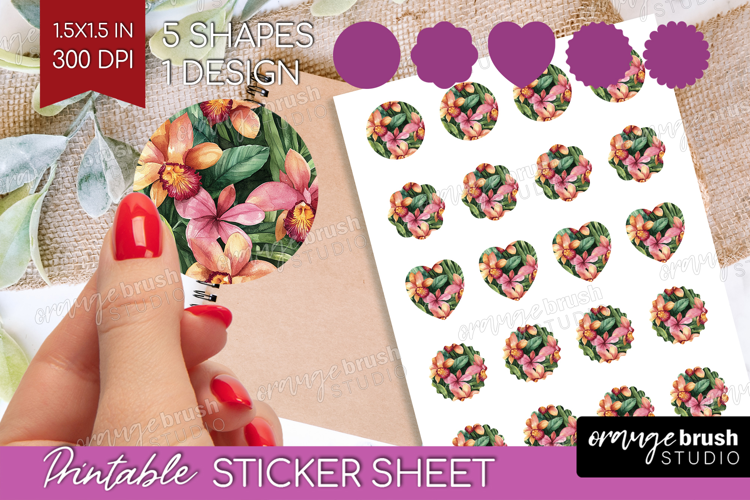Tropical Flowers Round Sticker - Floral Printable Sticker