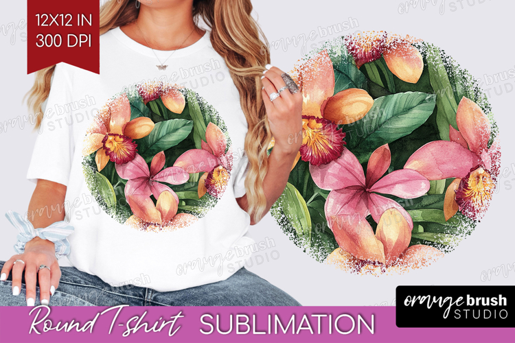 Tropical Flowers Round Tshirt Background - Floral PNG