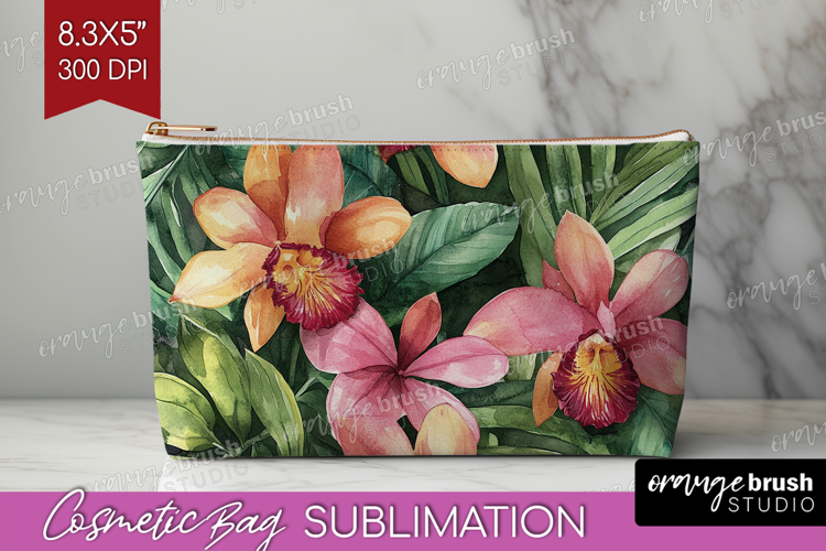 Tropical Flowers Cosmetic Bag - Floral Makeup Bag PNG