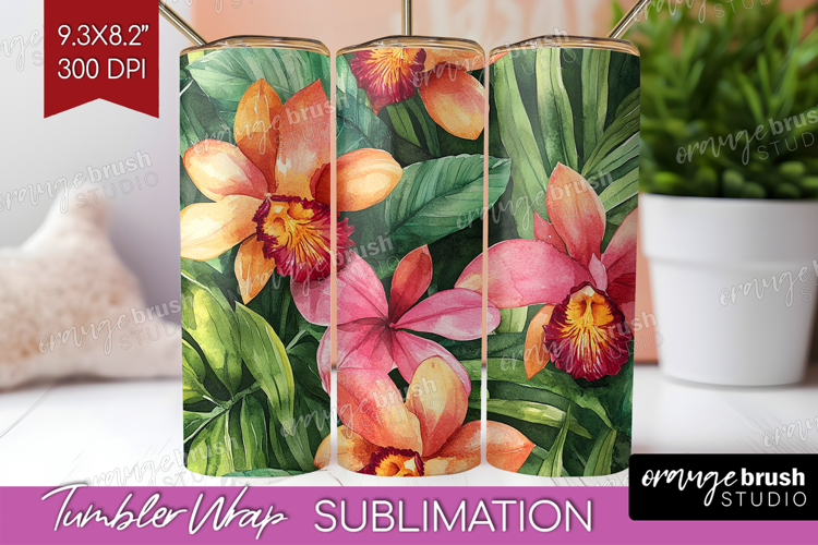 Tropical Flowers Tumbler Wrap - Floral Tumbler PNG