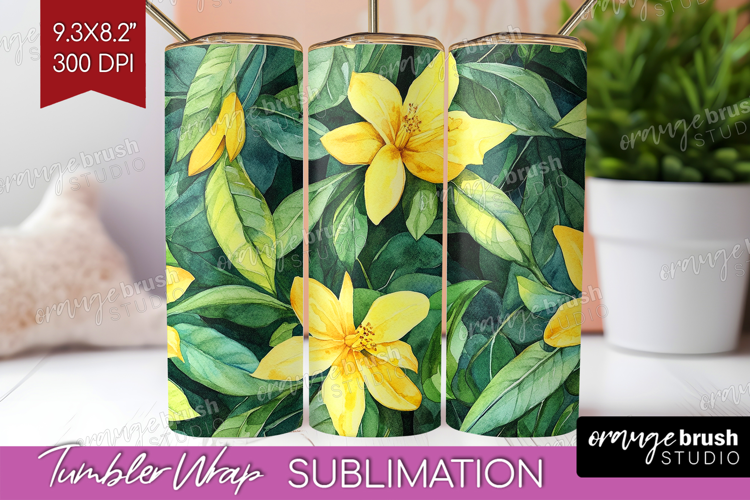 Tropical Flowers Tumbler Wrap - Floral Tumbler PNG
