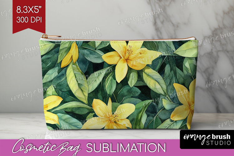 Tropical Flowers Cosmetic Bag - Floral Makeup Bag PNG