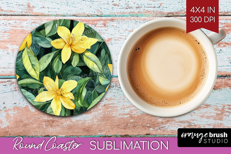 Tropical Flowers Round Coaster - Floral Coaster PNG