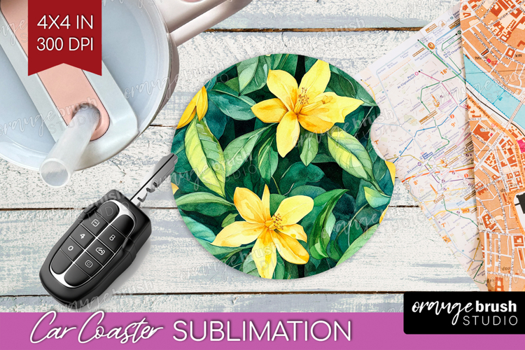 Tropical Flowers Car Coaster - Floral Coaster PNG