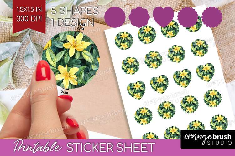 Tropical Flowers Round Sticker - Floral Printable Sticker example image 1