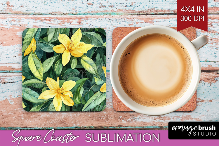 Tropical Flowers Square Coaster - Floral Coaster PNG