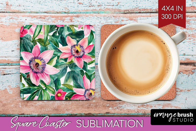 Tropical Flowers Square Coaster - Floral Coaster PNG