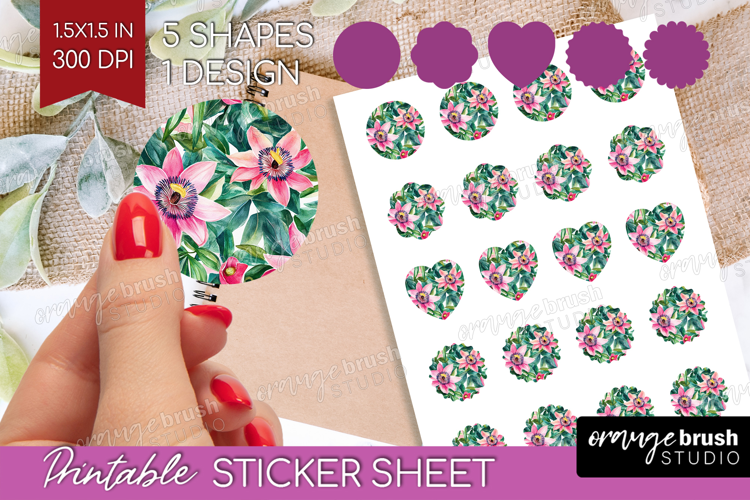 Tropical Flowers Round Sticker - Floral Printable Sticker