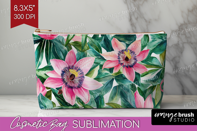Tropical Flowers Cosmetic Bag - Floral Makeup Bag PNG