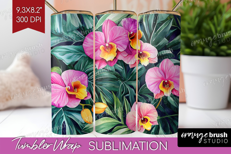 Tropical Flowers Tumbler Wrap - Floral Tumbler PNG