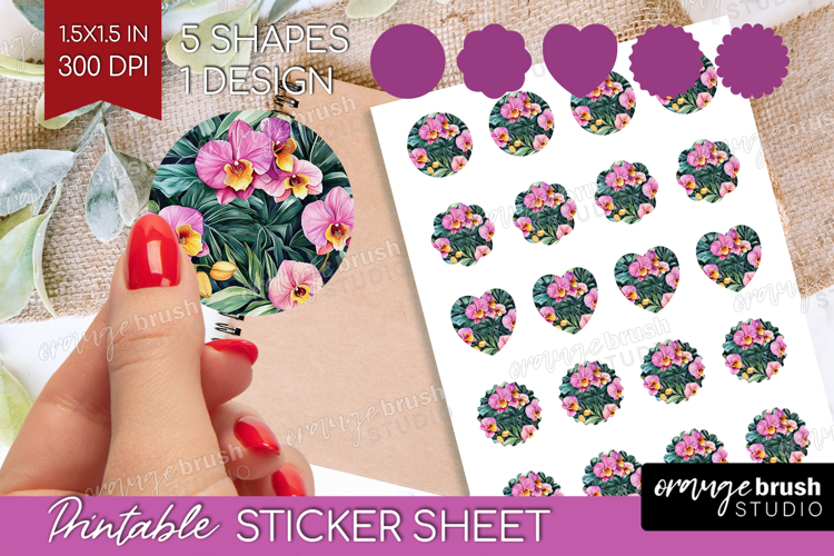 Tropical Flowers Round Sticker - Floral Printable Sticker
