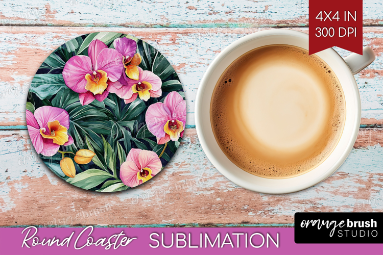 Tropical Flowers Round Coaster - Floral Coaster PNG