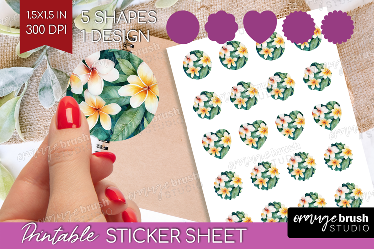 Tropical Flowers Round Sticker - Floral Printable Sticker