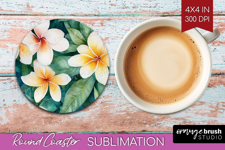 Tropical Flowers Round Coaster - Floral Coaster PNG