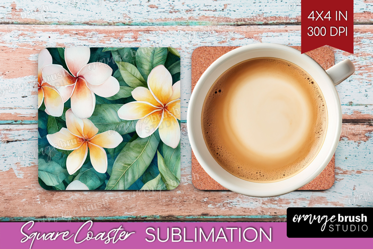 Tropical Flowers Square Coaster - Floral Coaster PNG