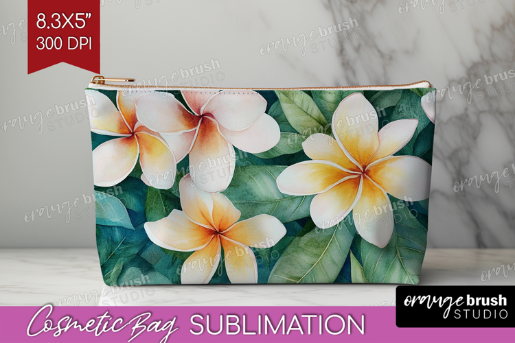 Tropical Flowers Cosmetic Bag - Floral Makeup Bag PNG