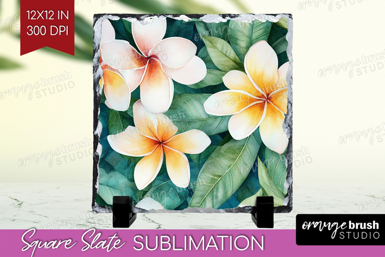 Tropical Flowers Slate PNG - Floral Square Slate Sublimation