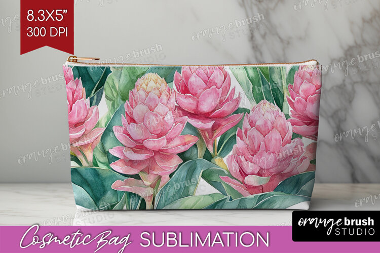 Tropical Flowers Cosmetic Bag - Floral Makeup Bag PNG example image 1