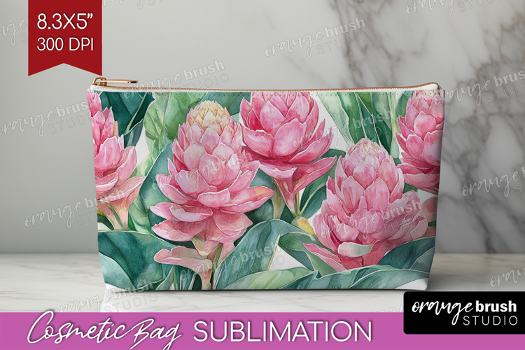 Tropical Flowers Cosmetic Bag - Floral Makeup Bag PNG