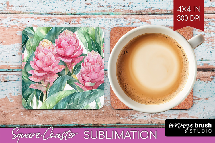 Tropical Flowers Square Coaster - Floral Coaster PNG