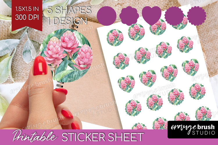 Tropical Flowers Round Sticker - Floral Printable Sticker example image 1
