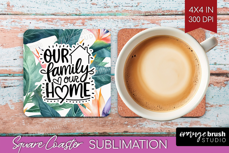 Family Quote Square Coaster - Summer Flowers Coaster PNG