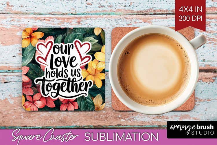 Family Quote Square Coaster - Summer Flowers Coaster PNG