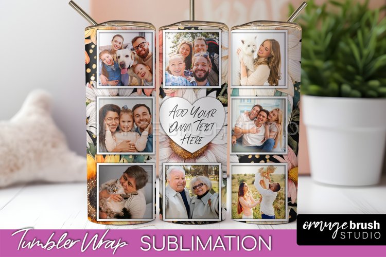 Photo Tumbler Wrap, Floral Picture Frame Tumbler Sublimation example image 1