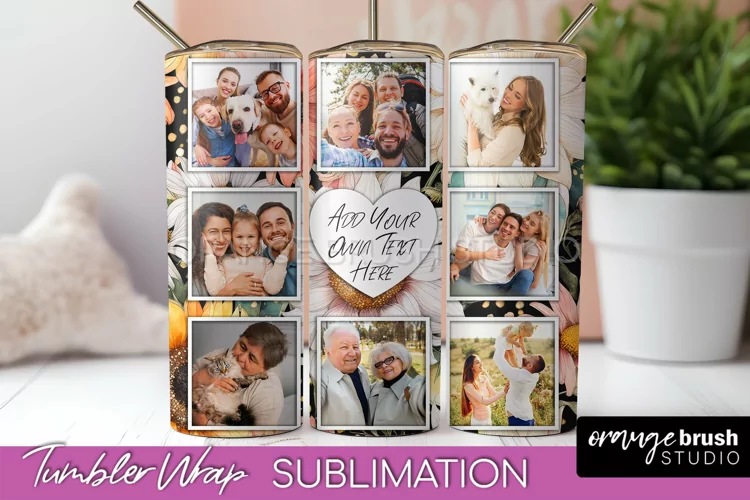 Photo Tumbler Wrap, Floral Picture Frame Tumbler Sublimation