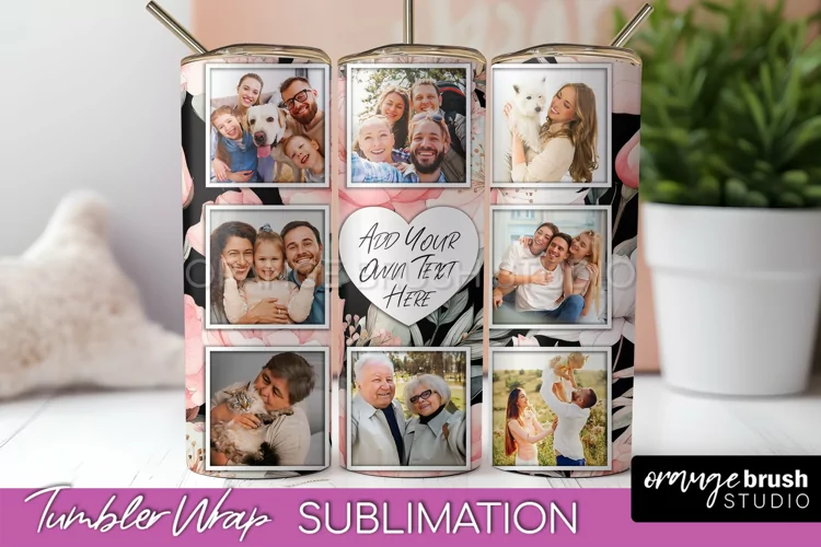 Photo Tumbler Wrap, Floral Picture Frame Tumbler Sublimation