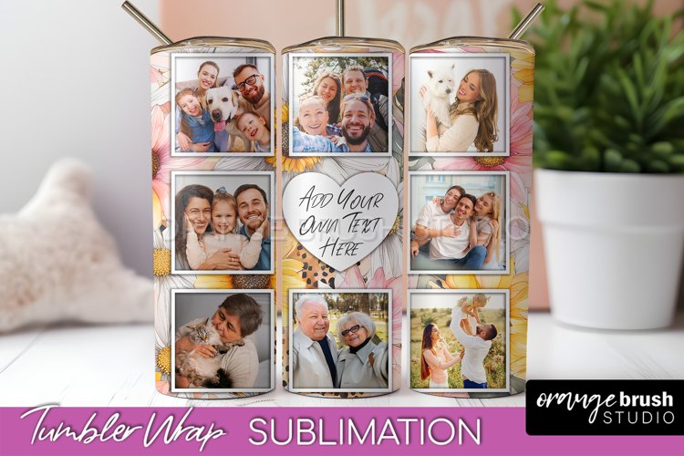 Photo Tumbler Wrap, Floral Picture Frame Tumbler Sublimation example image 1