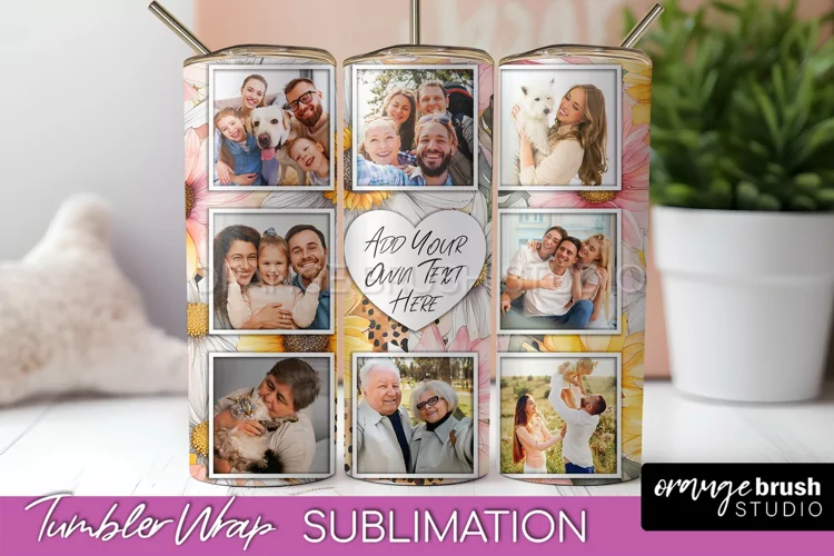 Photo Tumbler Wrap, Floral Picture Frame Tumbler Sublimation