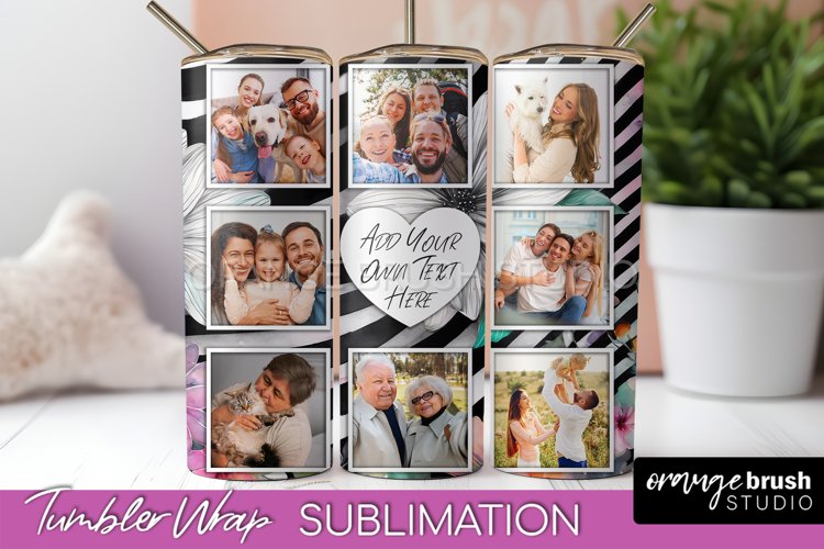 Photo Tumbler Wrap, Floral Picture Frame Tumbler Sublimation example image 1