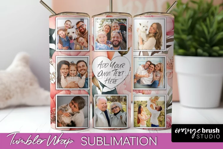 Photo Tumbler Wrap, Floral Picture Frame Tumbler Sublimation