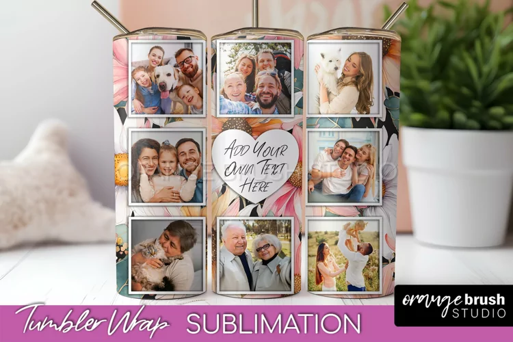Photo Tumbler Wrap, Floral Picture Frame Tumbler Sublimation