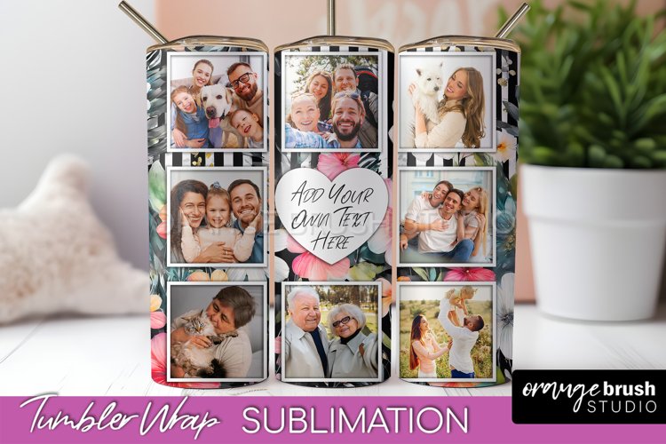 Photo Tumbler Wrap, Floral Picture Frame Tumbler Sublimation example image 1