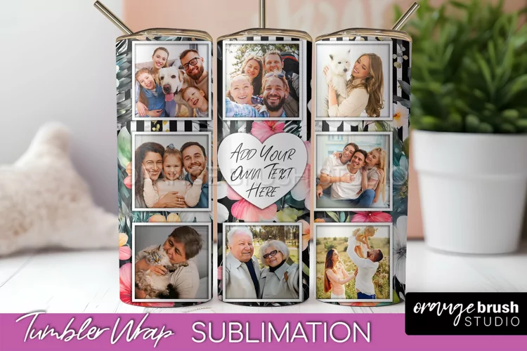 Photo Tumbler Wrap, Floral Picture Frame Tumbler Sublimation