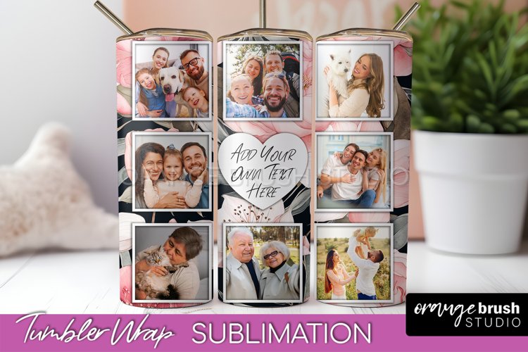 Photo Tumbler Wrap, Floral Picture Frame Tumbler Sublimation example image 1