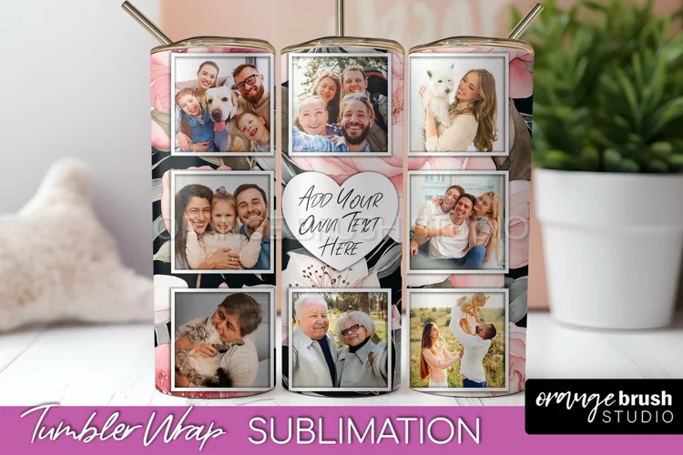 Photo Tumbler Wrap, Floral Picture Frame Tumbler Sublimation