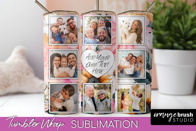 Photo Tumbler Wrap, Floral Picture Frame Tumbler Sublimation example image 1